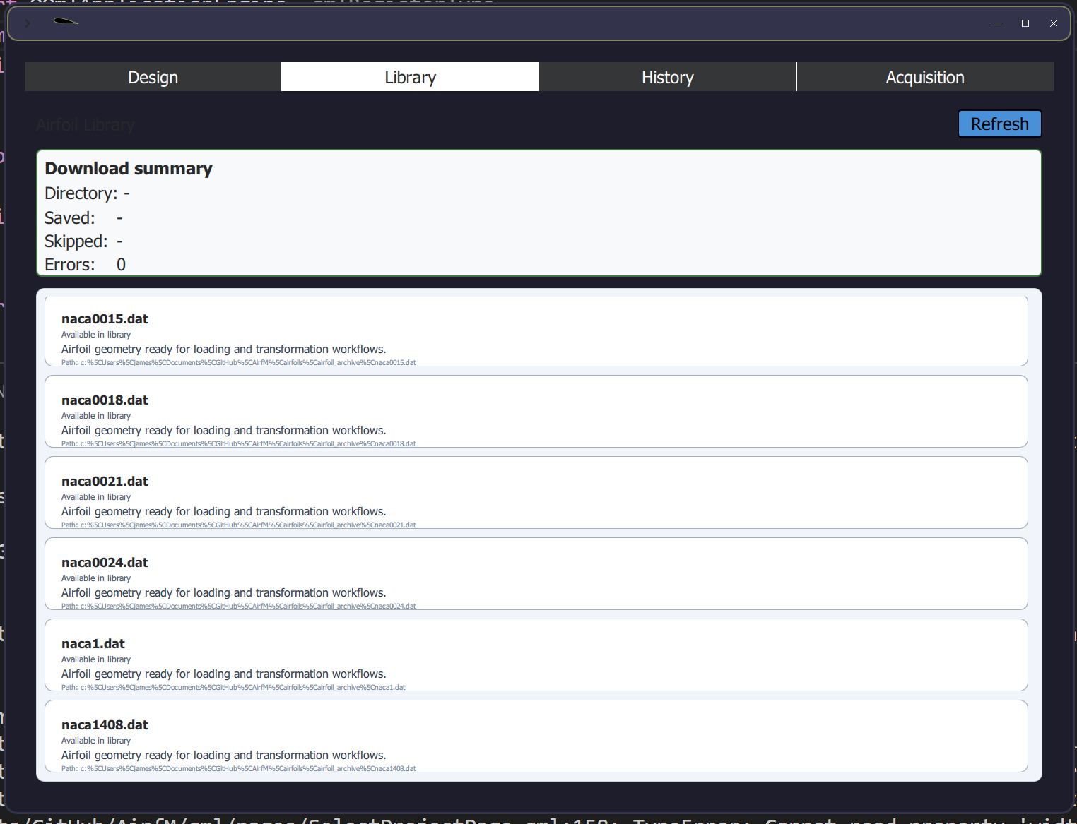 Airfm airfoil selection library