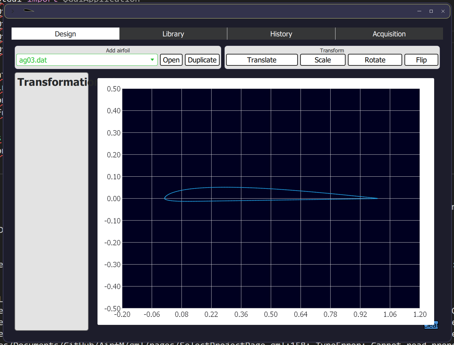 Airfm main airfoil editing interface