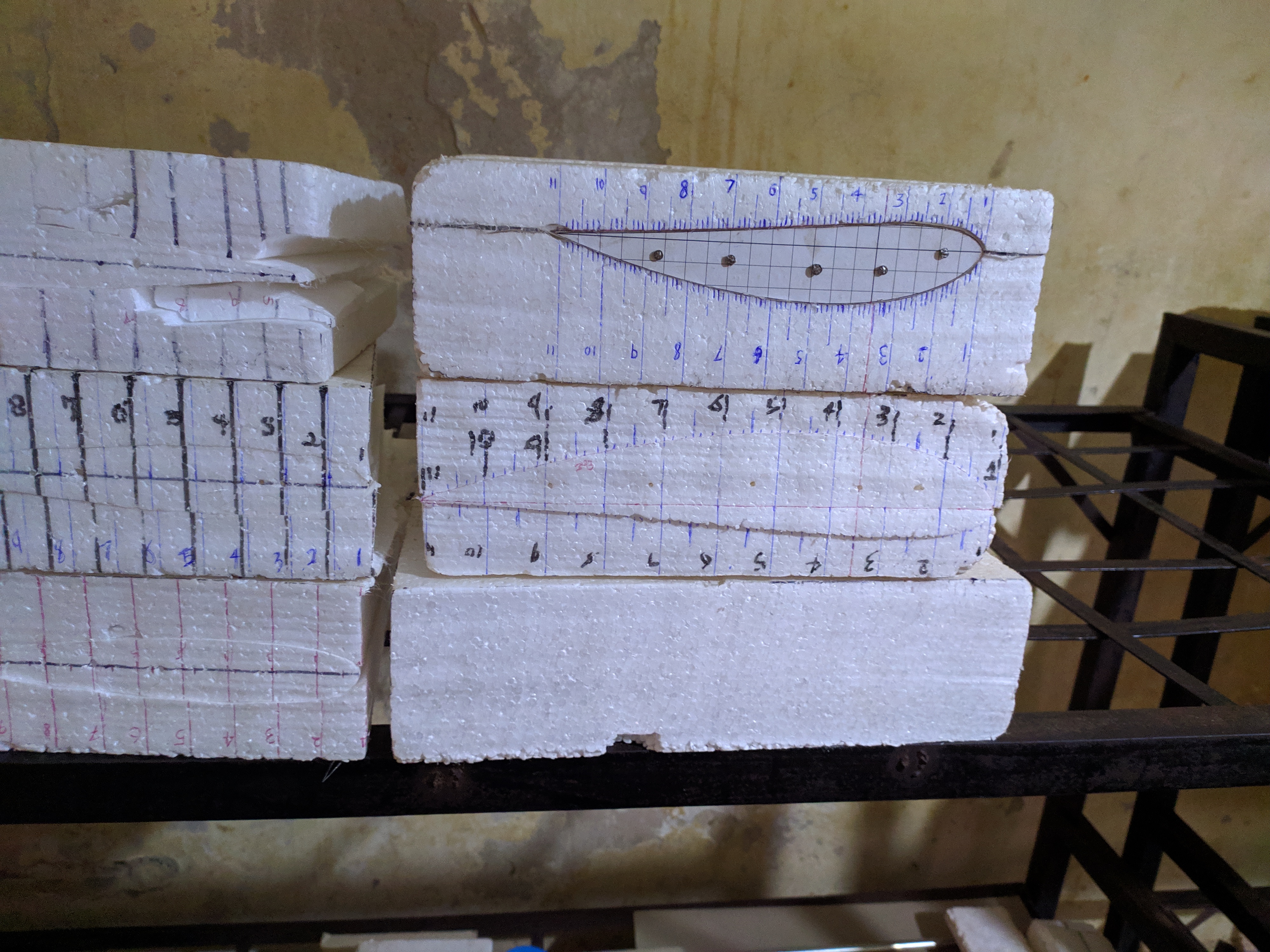 Drone wings freshly cut in styrofoam